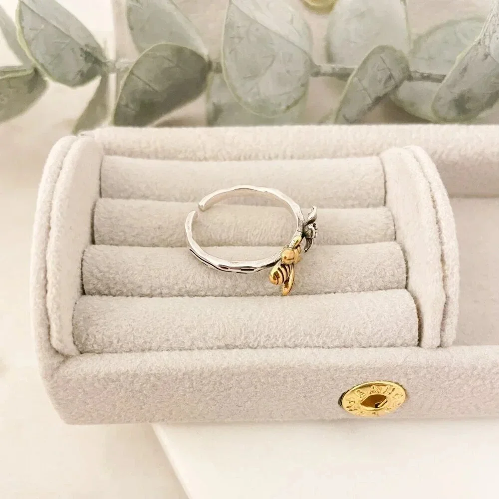 925 Sterling Silver Bee Ring Two Tone Ring Dainty Bee Ring Silver & Gold Ring
